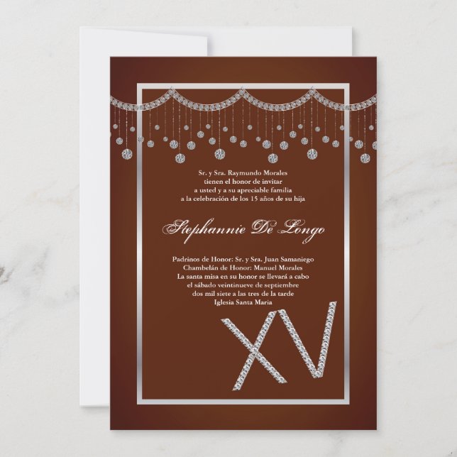 5 x 7 Brun diamant Quinceanera Birthday-inbjudan Inbjudningar (Framsida)