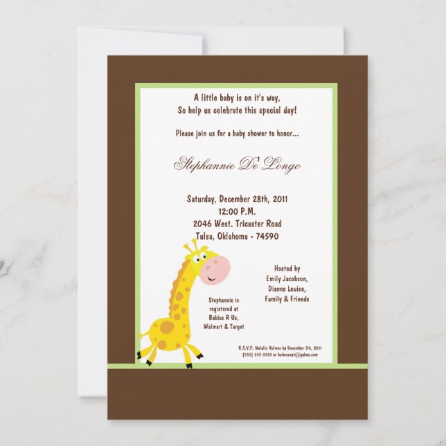 5 x 7 Brun Giraffe Baby Shower-inbjudan Inbjudningar (Framsida)
