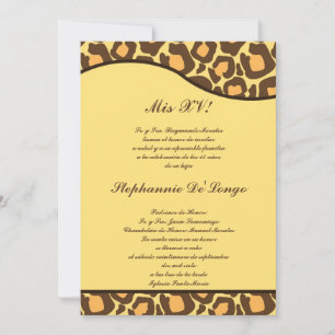 5 x 7 Brun Gult Leopard Quinceanera Party Inbjudan