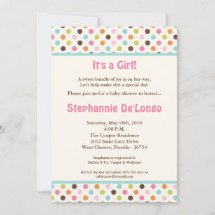 5 x 7 Bubblegum Polka Dot Pok Baby Shower-inbjudan Inbjudningar