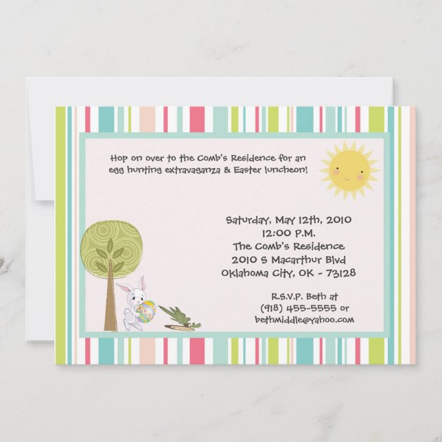 5 x 7 Bunny Rabbit Egg Hunt Påsk Lunch-inbjudan Inbjudningar (Framsida)