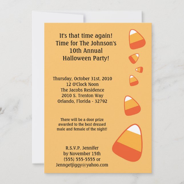 5 x 7 Candy corn Halloween Costume Party-inbjudan Inbjudningar (Framsida)