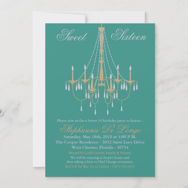 5 x 7 Chandelier Glitz Sweet 16 födelsedagsinbjuda Inbjudningar (Framsida)