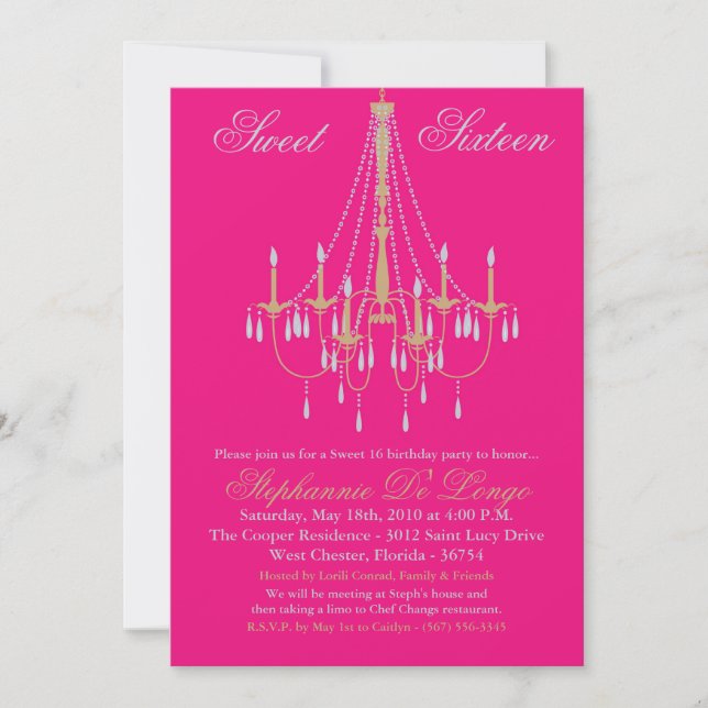 5 x 7 Chandelier Glitz Sweet 16 födelsedagsinbjuda Inbjudningar (Framsida)
