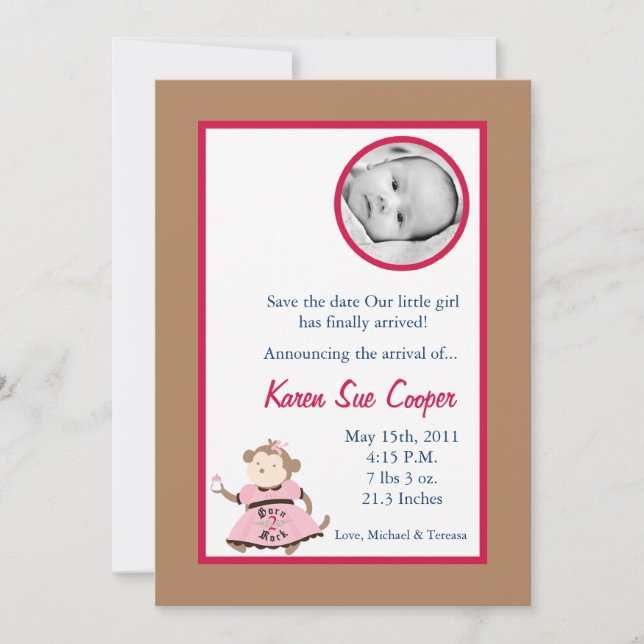 5 x 7 Circle PHOTO Girl Punk Rocker Monkey Baby Sh Inbjudningar (Framsida)