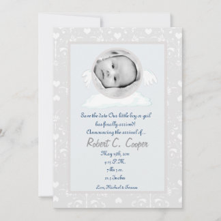 5 x 7 Circle with Vingar PHOTO Birth Notice Inbjudningar