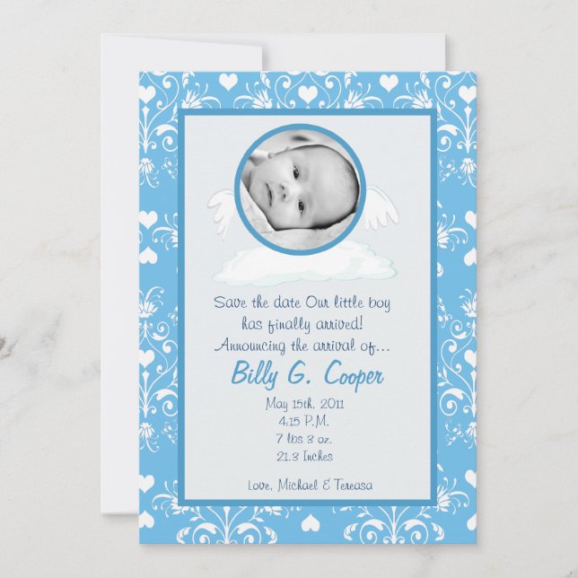 5 x 7 Circle with Vingar PHOTO Birth Notice Inbjudningar (Framsida)