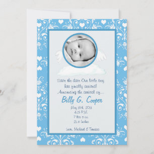 5 x 7 Circle with Vingar PHOTO Birth Notice Inbjudningar