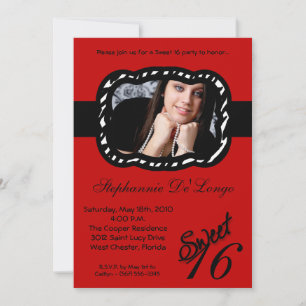 5 x 7 Crimso Red Band PHOTO Sweet 16 Birthday Inbj Inbjudningar