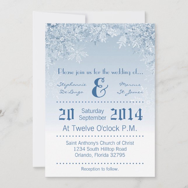 5 x 7 Crystal Snöflingor Winter Wedding bjudande Inbjudningar (Framsida)