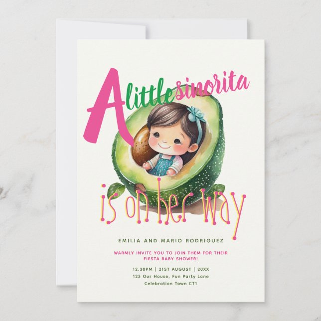 5 x 7 Cute Fiesta Girl Baby Shower Señorita Qualit Inbjudningar (Framsida)