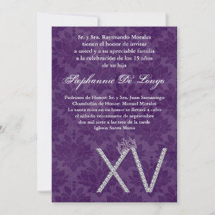 5 x 7 Diamond Amethy Quinceanera Birthday Inbjudan