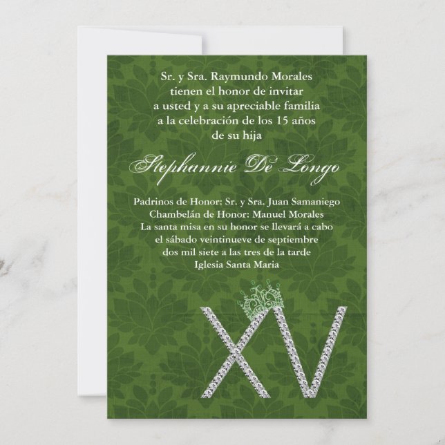 5 x 7 Diamond Emeral Quinceanera Birthday-inbjudan Inbjudningar (Framsida)