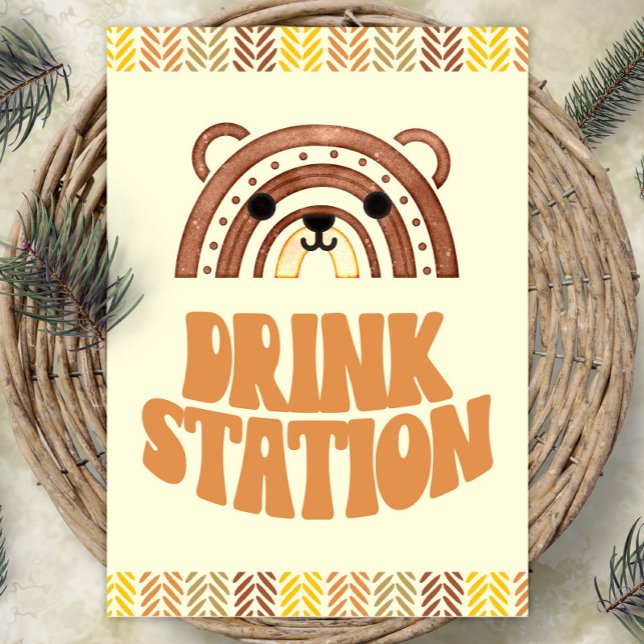 5 x 7 Drink Station Boho Woodland Bear Birthday Poster (Skapare uppladdad)