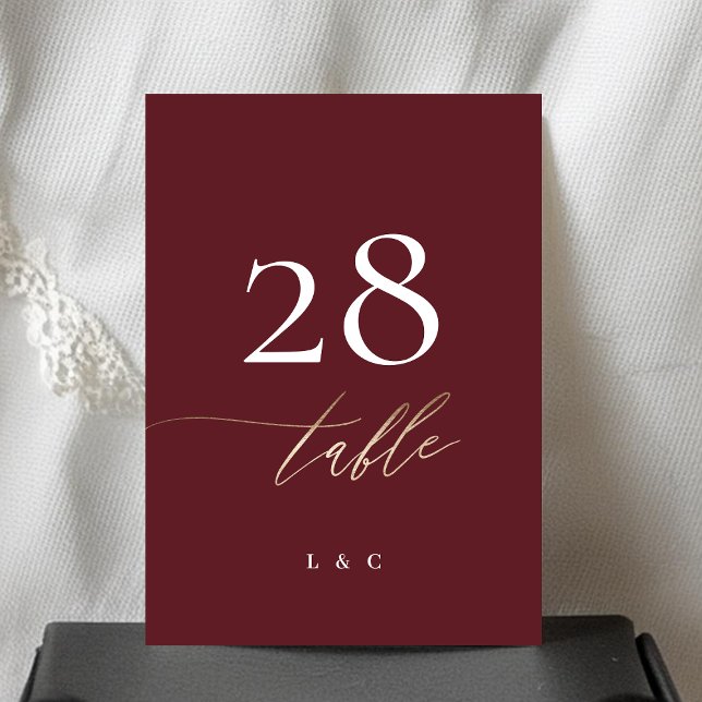 5 x 7 Elegant Burgundy Guld Bröllop Bordsnummer (Skapare uppladdad)