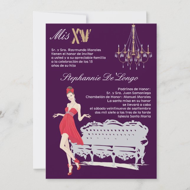 5 x 7 Elegant Party Quinceanera Birthday-inbjudan Inbjudningar (Framsida)