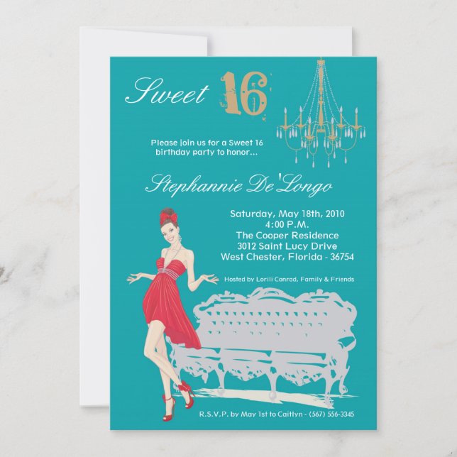5 x 7 Elegant Party Sweet 16 Birthday-inbjudan Inbjudningar (Framsida)