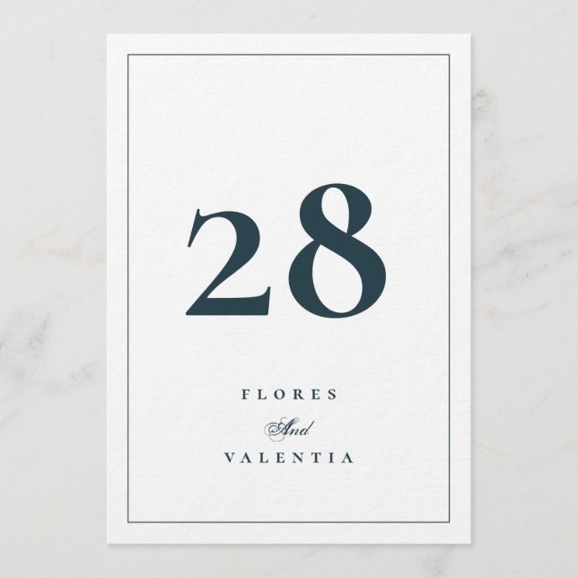 5 x 7 Eleganta Bordskort för Bröllop i Marinblått  (Framsida)