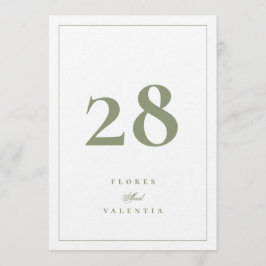 5 x 7 Eleganta mossgröna bordsnummer för bröllop