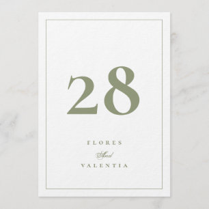 5 x 7 Eleganta mossgröna bordsnummer för bröllop