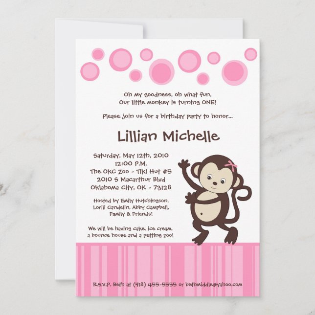 5 x 7 Flickans Rosa- och poppstanke - födelsedag Inbjudningar (Framsida)