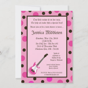 5 x 7 Flickans Rosa Rocker Guitar Babyskuss inbjud Inbjudningar
