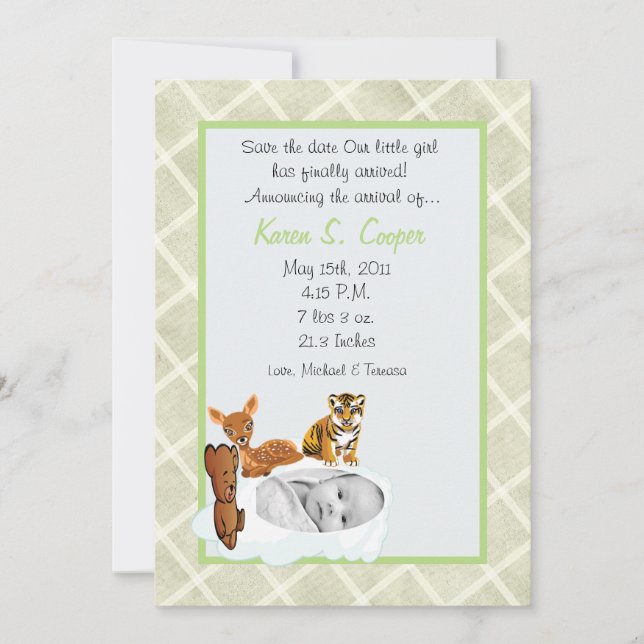 5 x 7 Flickor Cloud PHOTO på Circle Birth Notice Inbjudningar (Framsida)