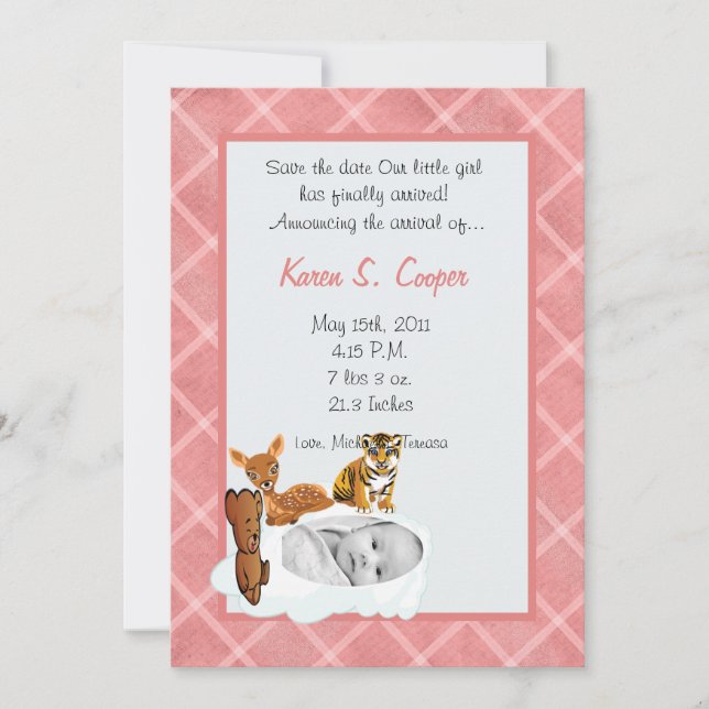 5 x 7 Flickor Cloud PHOTO på Circle Birth Notice Inbjudningar (Framsida)