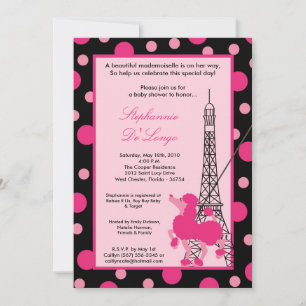 5 x 7 Flickor Rosa Pudel Paris babystöldsinbjudan Inbjudningar