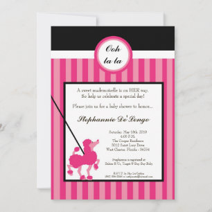 5 x 7 Flickor Rosa Pudel Paris babystöldsinbjudan  Inbjudningar