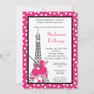 5 x 7 Flickor Rosa Pudel Paris babystöldsinbjudan Inbjudningar