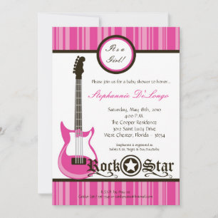 5 x 7 Flickor Rosa Sten Guitar Baby Shower-inbjuda Inbjudningar