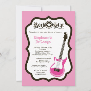 5 x 7 Flickor Rosa Sten Guitar Baby Shower-inbjuda Inbjudningar
