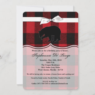5 x 7 födelsedagsinbjudan Red Buffalo Play Bear Bl Inbjudningar