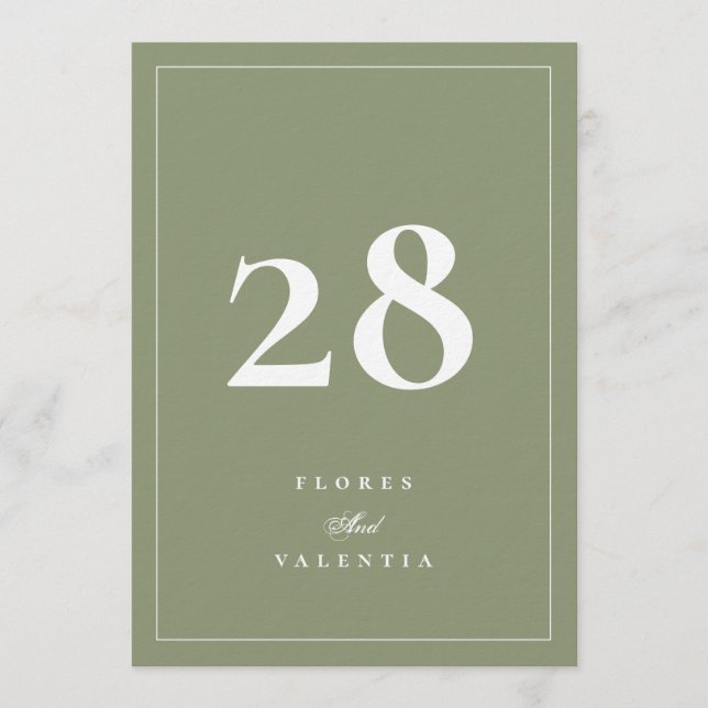 5 x 7 Formella mossgröna bröllopsbordnummer Inbjudningar (Framsida)