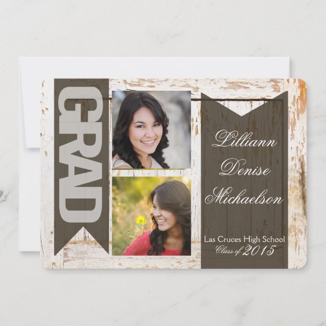 5 x 7 Gamla Vita Barn Wood Weathe Senior Notice Meddelande (Framsida)