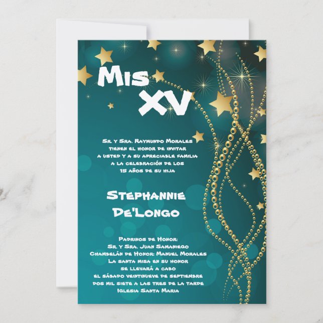 5 x 7 Glitz Glitter Quinceanera födelsedagsinbjuda Inbjudningar (Framsida)