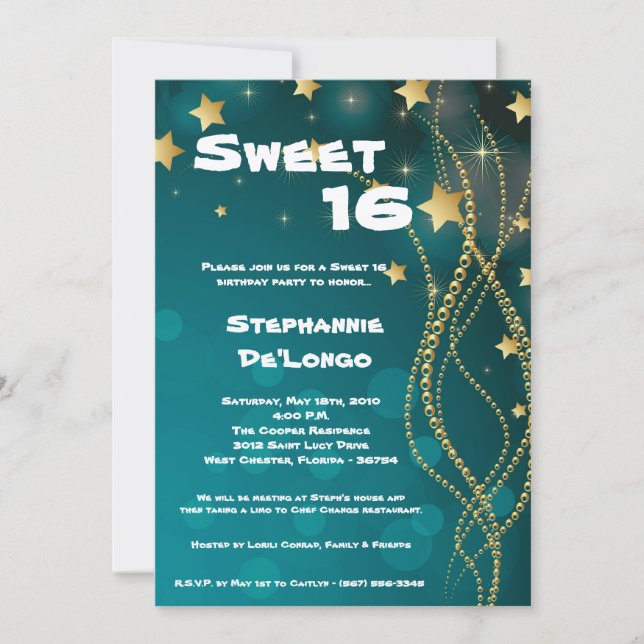 5 x 7 Glitz Glitter Sweet 16 födelsedagsinbjudan Inbjudningar (Framsida)