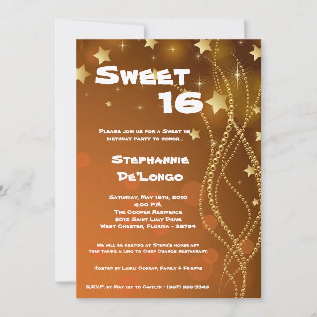 5 x 7 Glitz Glitter Sweet 16 födelsedagsinbjudan Inbjudningar (Framsida)