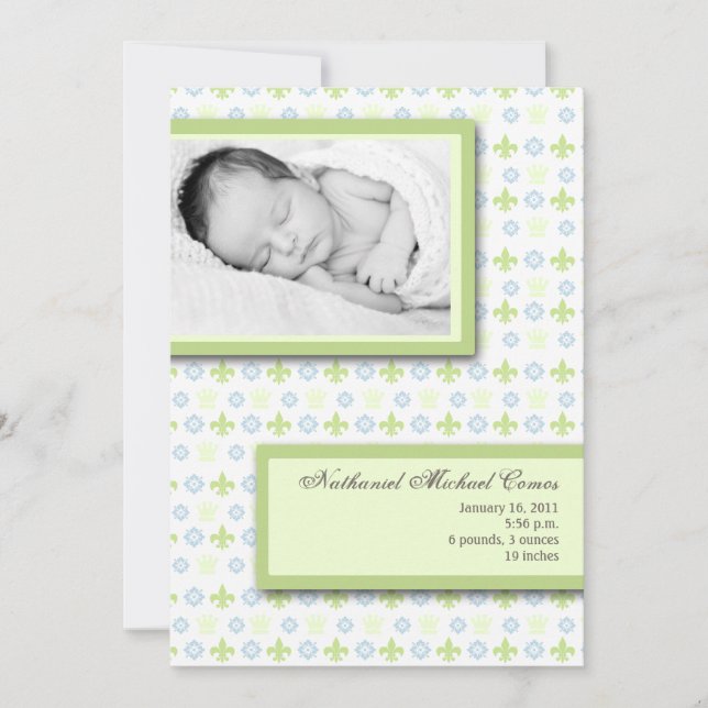 5 x 7 GreenBlue Fleur De Li Birth-meddelande Meddelande (Framsida)