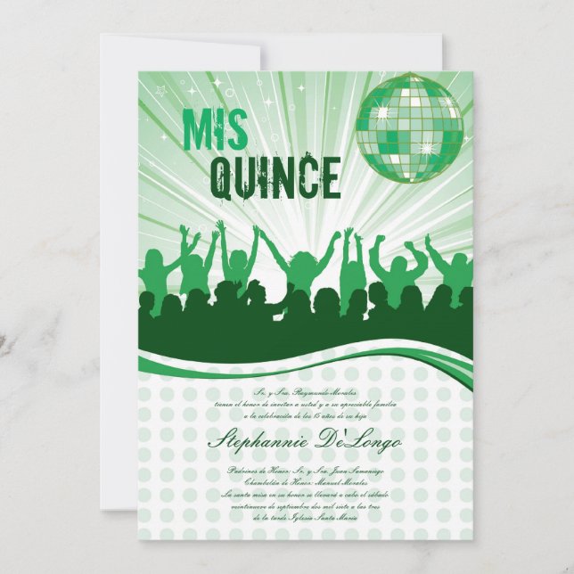 5 x 7 Grönt Dance Party Quinceanera-inbjudan Inbjudningar (Framsida)