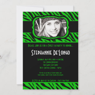 5 x 7 Grönt Zebra PHOTO Sweet 16 födelsedagsinbjud Inbjudningar