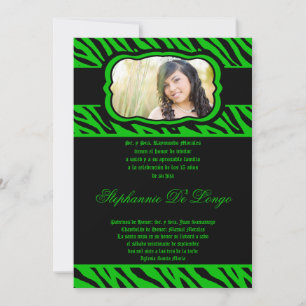 5 x 7 Grönt Zebra tryck Quinceanera-inbjudan Inbjudningar