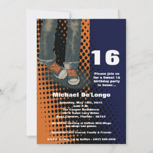 5 x 7 Grunge Sneakers Sexton födelsedagsinbjudning Inbjudningar