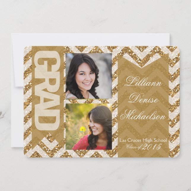 5 x 7 Guld Chevron Strip Senior Notice Meddelande (Framsida)