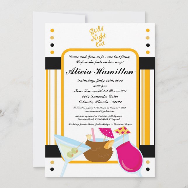5 x 7 Guld-cocktails Bachelorette-inbjudan Inbjudningar (Framsida)