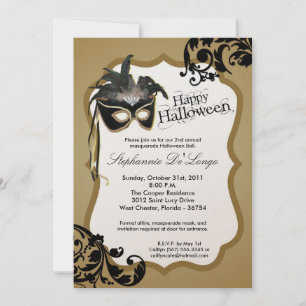 5 x 7 Guld Masqueramaskera Halloween-inbjudan Inbjudningar