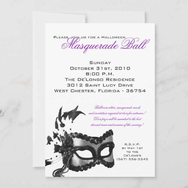 5 x 7 Halloween Masquerad Boll Mask-inbjudan Inbjudningar (Framsida)
