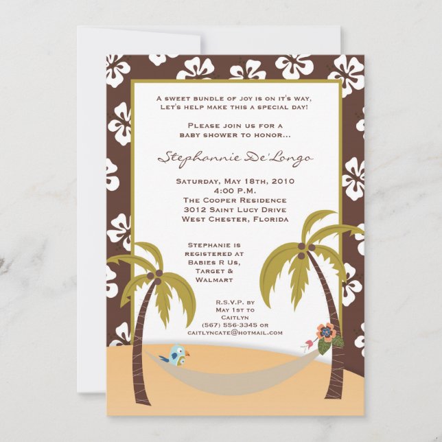 5 x 7 Hawaii Hammock Toucan Baby Shower-inbjudan Inbjudningar (Framsida)