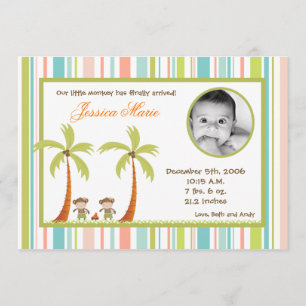 5 x 7 Hawaiian Luau Monkey PHOTO Birth-meddelande Meddelande